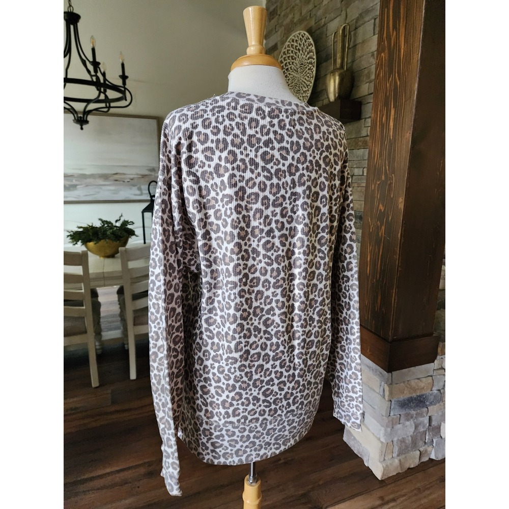 NWOT Boutique Leopard Print Game‎ Day Long Sleeve Ribbed Sweatshirt Top XLarge - Picture 5 of 9